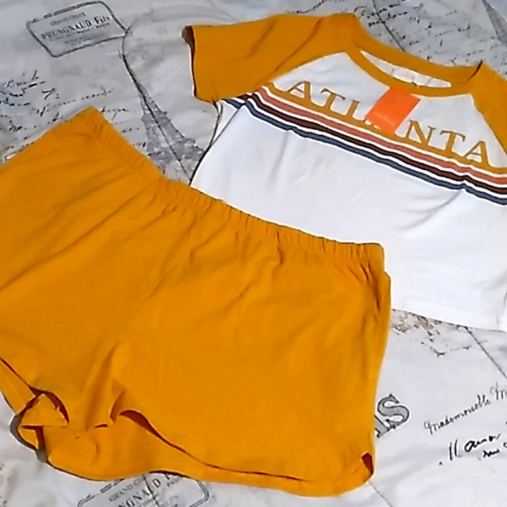 Colsie pj short set XL, mustard yellow & white NWT
